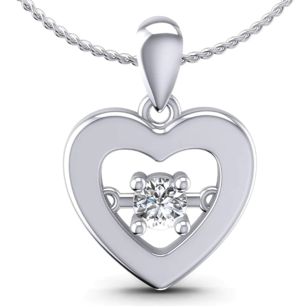 925 0.10 CT Round Cut Natural Diamond Heart Pendant & 18” chain